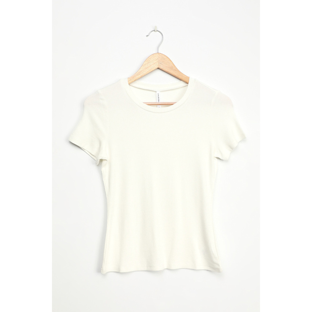 Lulus Basics Ready For Comfort White Ribbed Short Sleeve Tee - Size M